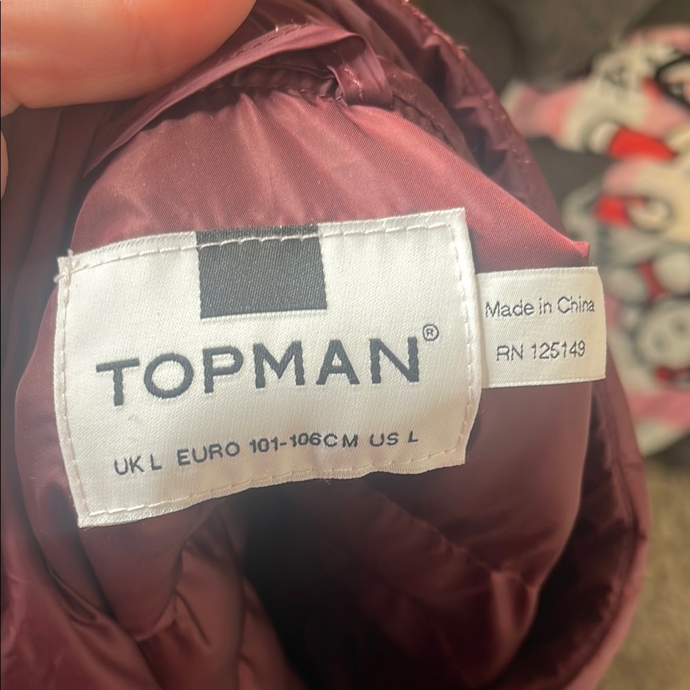 Topman Burgundy Puffer Jacket​ - Picture 2 of 3